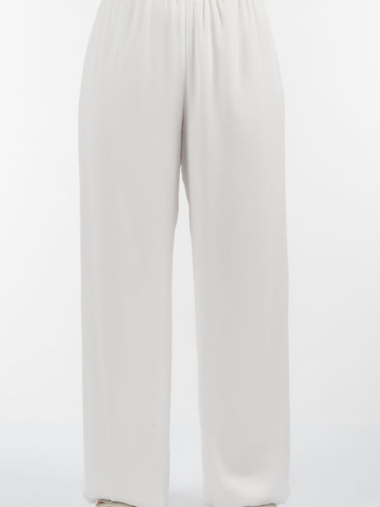 Siderati Women's Fabric Trousers with Elastic WHITE