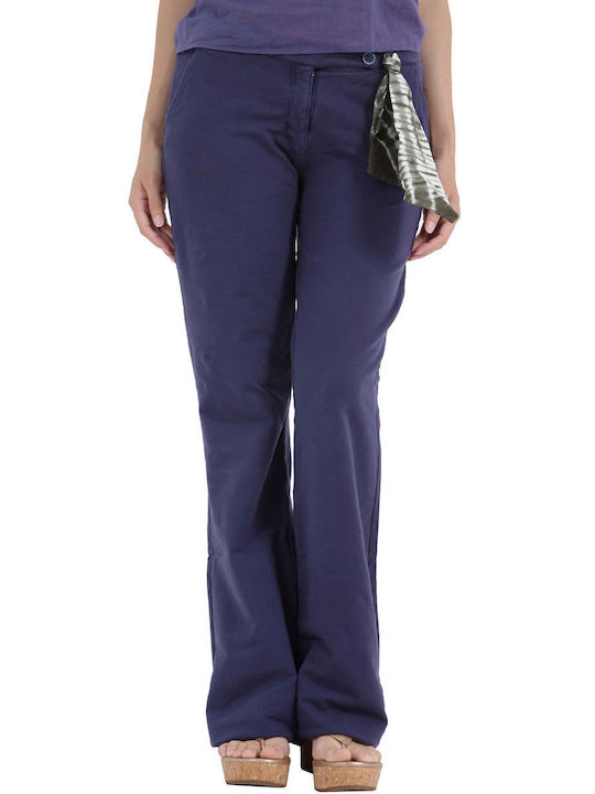 Freddy Women's Cotton Trousers in Regular Fit Blue