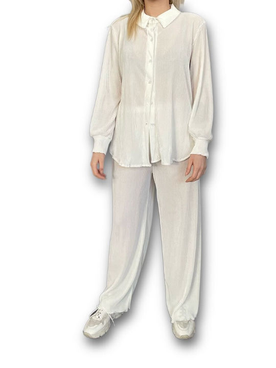 Fashion Matter Pantaloni de damă Άσπρο Set cu Pantaloni cu elastic