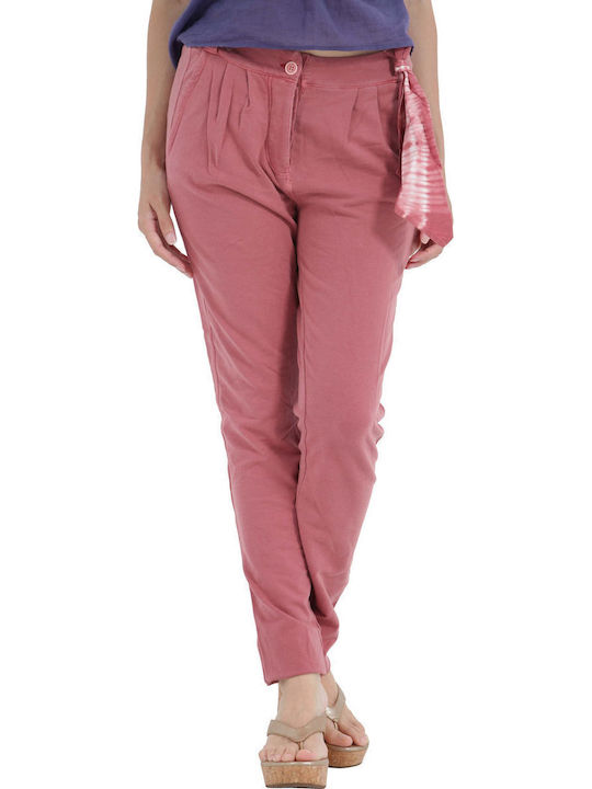 Freddy Women's Fabric Trousers in Regular Fit Pink