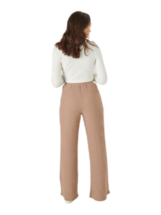 24 Colours Women's Fabric Trousers Brown