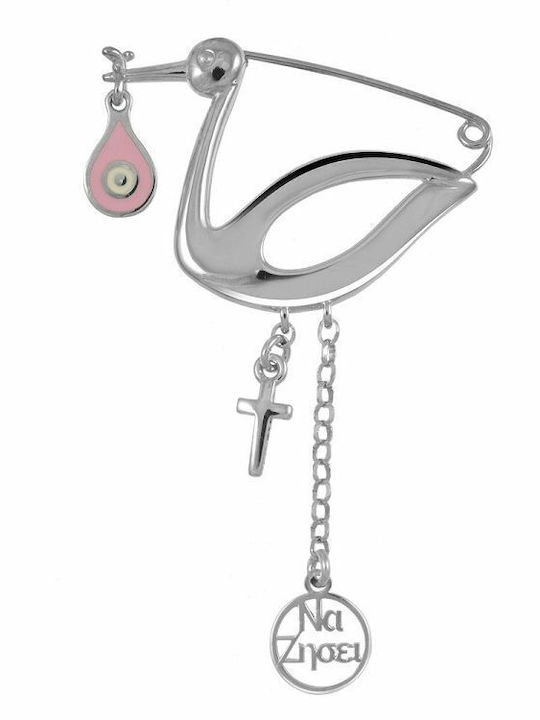 Amor Amor Child Safety Pin Πελαργός made of Silver with Cross