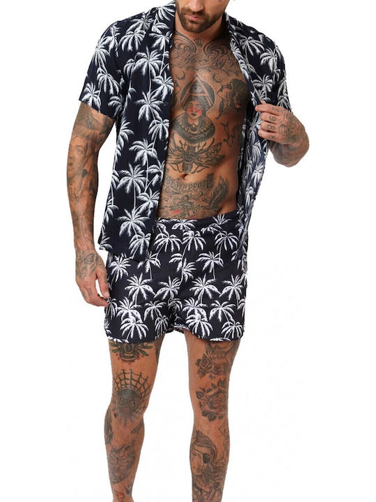 Costum de Baie Bărbați Pantaloni Scurți Albastru Marin/Alb cu Modele