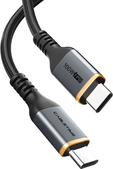 Cabletime Ct-cm100 Braided USB 2.0 Cable USB-C Male - USB-C 100W PD Black 2m CT-CM100-AG2
