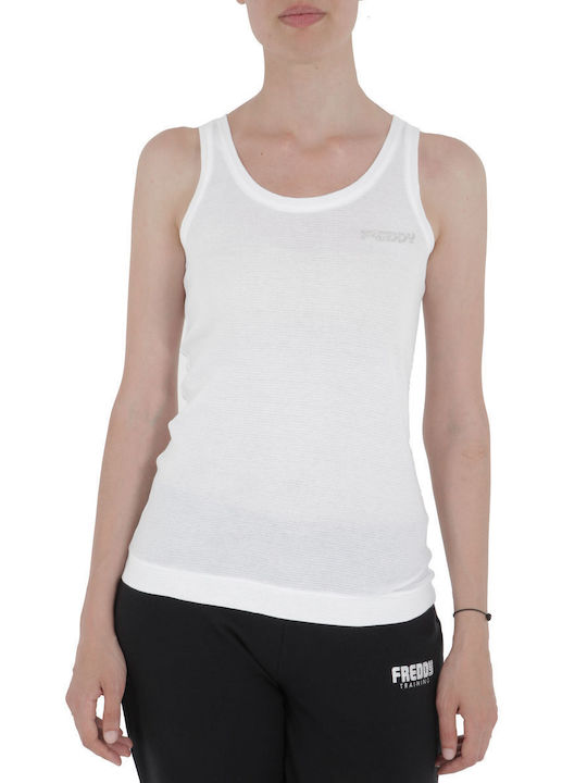 Freddy Damen Sportliches Bluse Ärmellos Weiß