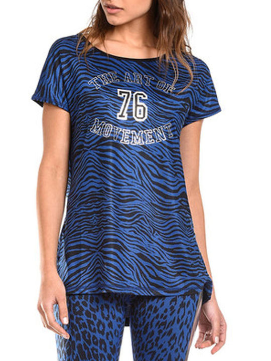 Freddy Women's Blouse Short Sleeve Animal Print Blue