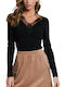 Rut & Circle Rut Damen Bluse Langärmelig mit V-Ausschnitt black