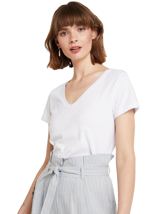 ICHI Women's Blouse Short Sleeve with V Neckline White.