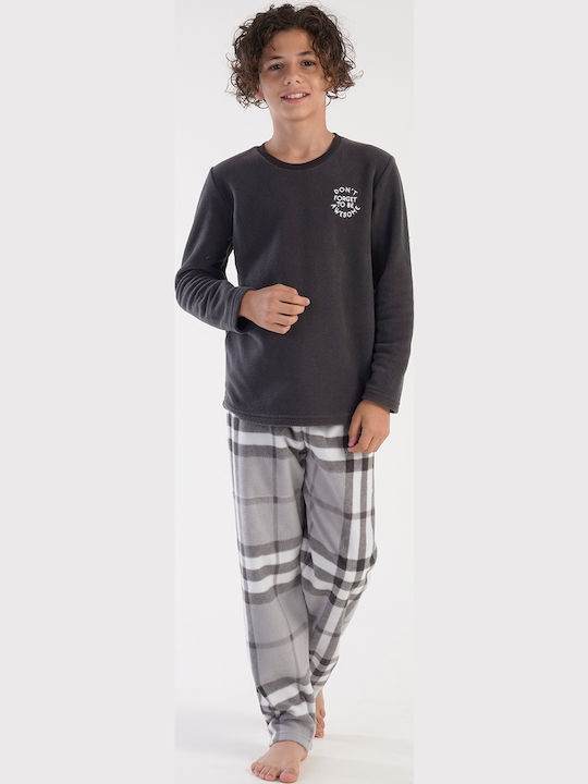 Vienetta Secret Παιδική Πιτζάμα Χειμωνιάτικη Fleece Καρό (κόκκινο, μαύρο, λευκό)