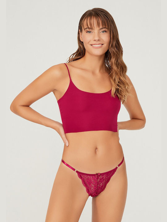 CottonHill Women's String with Lace Bordeaux