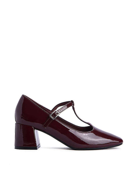 Keep Fred Patent Leather Burgundy Medium Heels with Strap