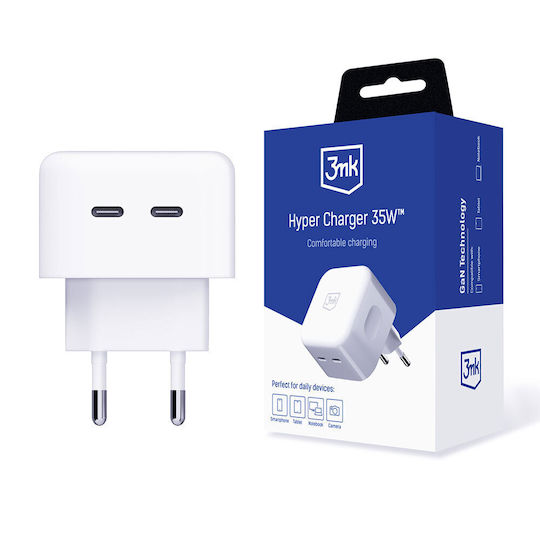 3MK Charger and Cable USB-C 35W Power Delivery / Quick Charge 3.0 Whites