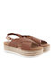 Leather Women's Flat Sandals Flatforms in Brown Color