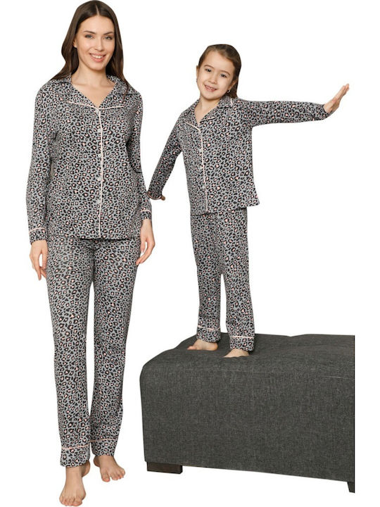 Sexen Παιδική Πιτζάμα Χειμωνιάτικη Βαμβακερή Γκρι