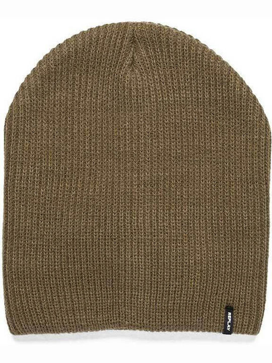 Replay Beanie Männer Beanie mit Rippstrick in Khaki Farbe