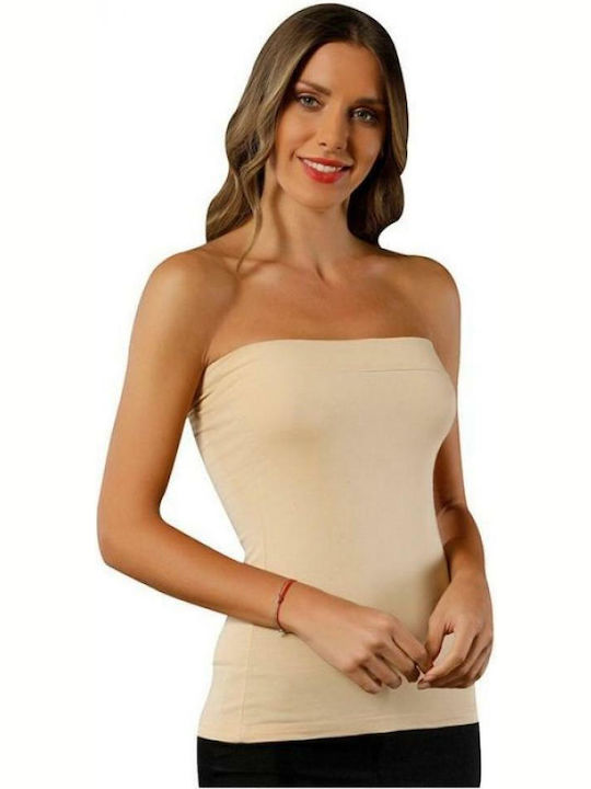 Siyah Inci Strapless Μπέζ (Beige) Tricou pentru femei