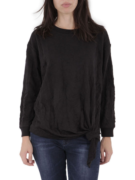 Damen Crop Top Baumwolle Langarm Schwarz