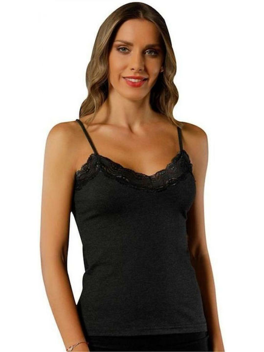 Siyah Inci Cu Bretele Bumbac Charcoal Tricou pe...