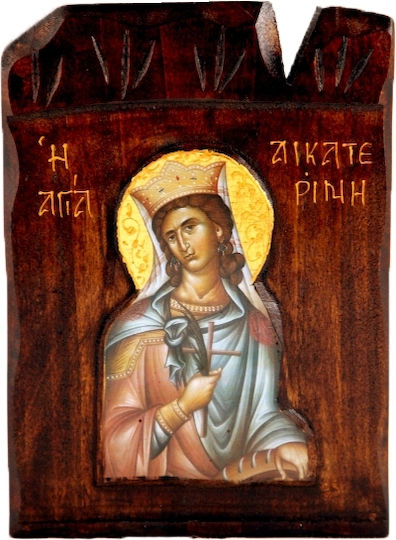 IconsGR Image Saint Catherine Wooden 30x24cm
