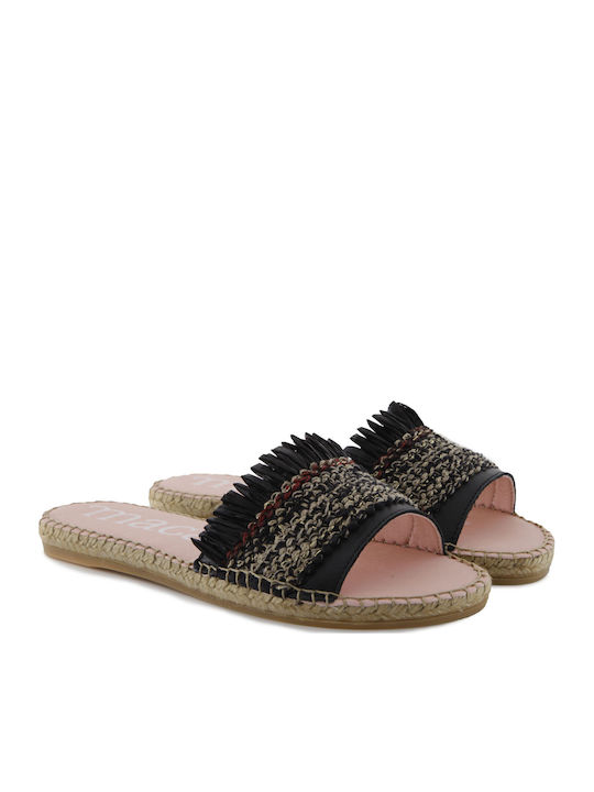 Leather Women's Flat Sandals in Black Color