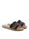 Leather Women's Flat Sandals in Black Color