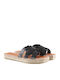 Leather Women's Flat Sandals in Black Color