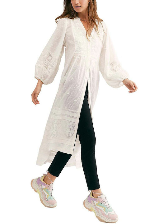 Summer Cotton Tunic Long Sleeve White