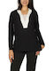 Women's Blouse Long Sleeve with V Neckline Black
