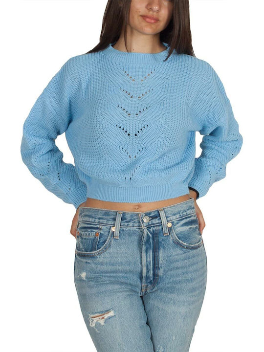 Daisy Street Women's Long Sleeve Crop Sweater Floral Blue