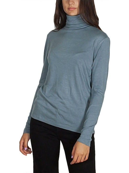 Minimum pentru Femei Bluză Mânecă lungă Guler cu guler înalt blue