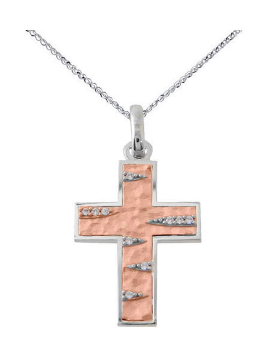 Damen Rosé Vergoldet Kreuz mit Kette