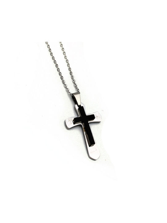 Black Cross from Steel with Chain