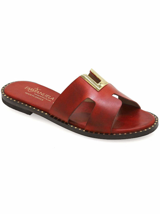 Leather Red Women's Flat Sandals