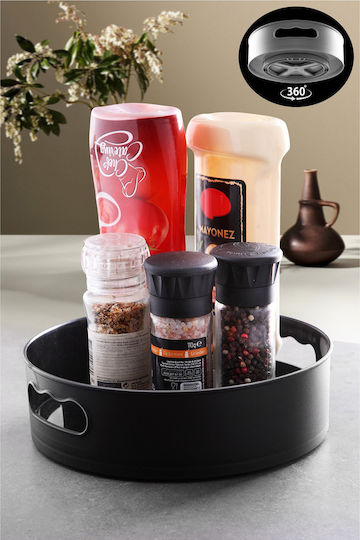 Hermia Plastic Round Serving Tray with Handles in Black Color 22x22x7cm 964FRM3801 1pcs