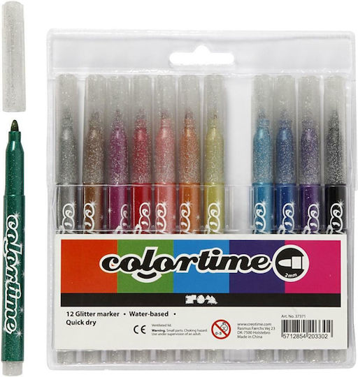 Colortime Markere de Desen 4.2mm Glitter 12buc