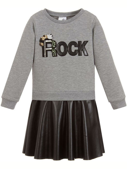 Eco-leather Children's Dress Long Sleeve Gray