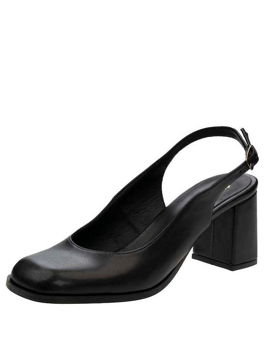 Stefania Synthetic Leather Black Medium Heels with Strap