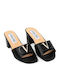 Leather Mules with Chunky Low Heel in Black Color