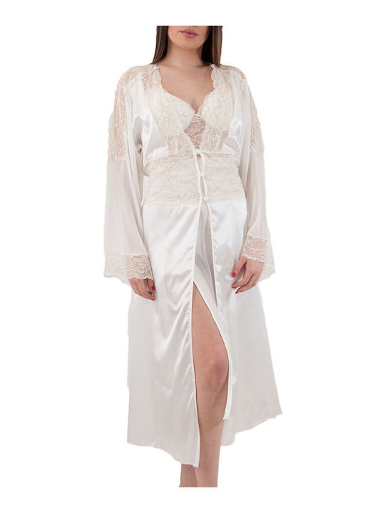 FMS Winter Bridal Women's Satin Robe with Nightdress White