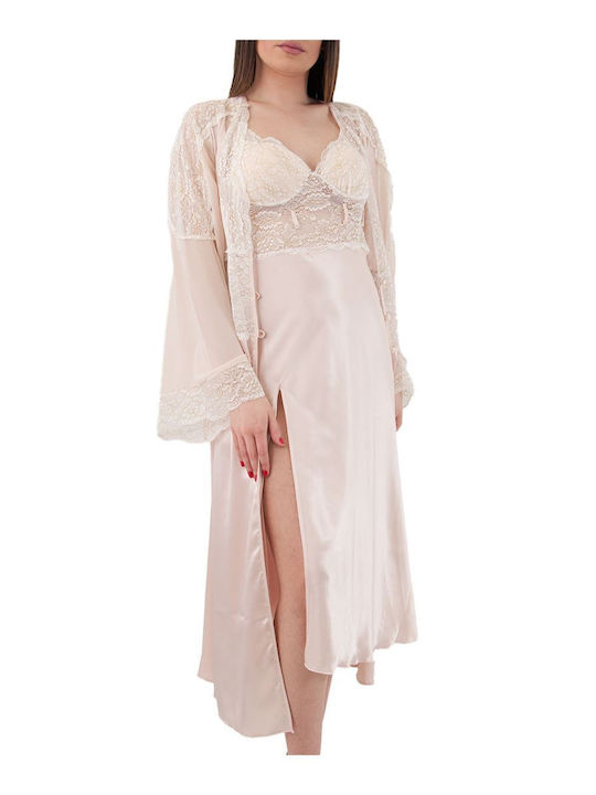 FMS Winter Bridal Women's Robe with Nightgown Beige