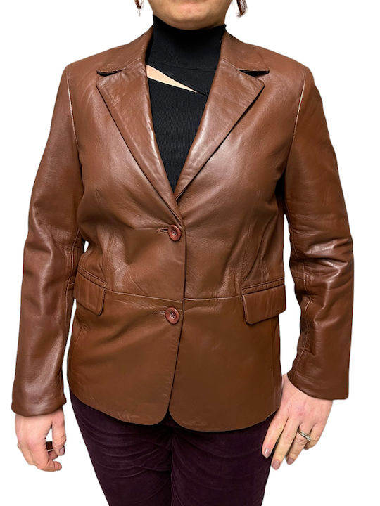 MARKOS LEATHER Women's Leather Blazer Tabac Brown