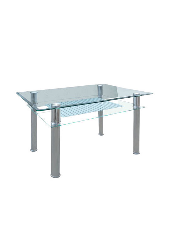 Tisch Speisesaal mit Glasoberfläche Silber 110x70x75cm