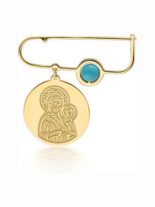 Ekan Child Safety Pin made of Gold 14K with Icon of the Virgin Mary