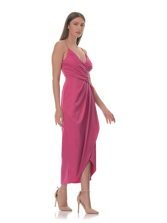 Farmaki Summer Midi Dress for Wedding / Baptism Satin Fuchsia