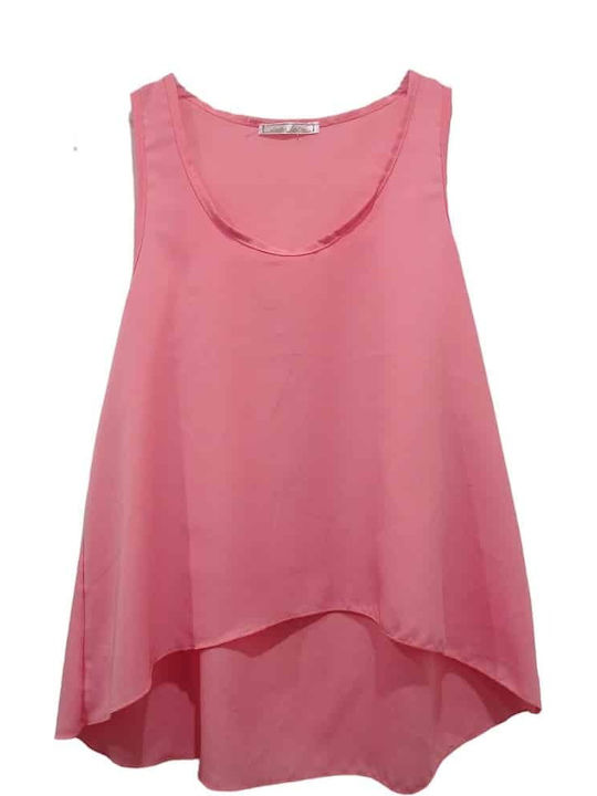 GaFashion Women's Summer Blouse Cotton Sleeveless Pink