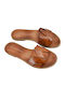 Leder Flache Sandalen für Damen in Tabac Braun Farbe