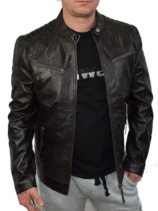 Leatherland Men's Leather Biker Jacket Brown