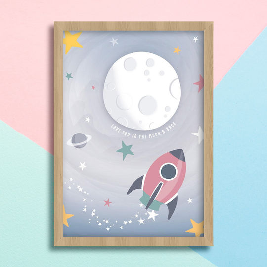 Kids Framed Wall Painting Moon Jet 32x23cm