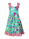 Kinderkleid Ärmellos Blumen Türkis