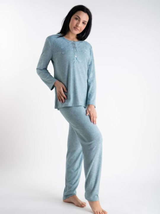 Relax Lingerie Winter Women's Pyjama Set Cotton Light Blue